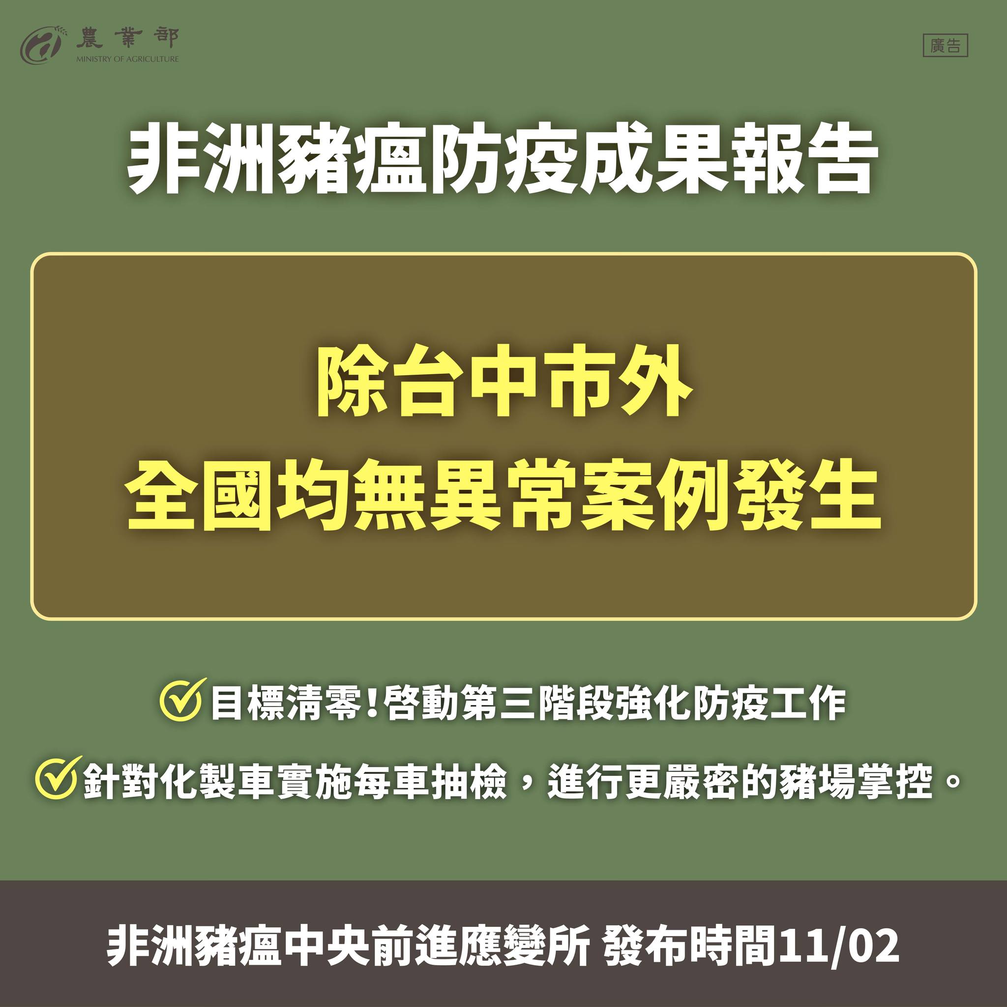 非洲豬瘟中央前進應變所進度報告（1102）