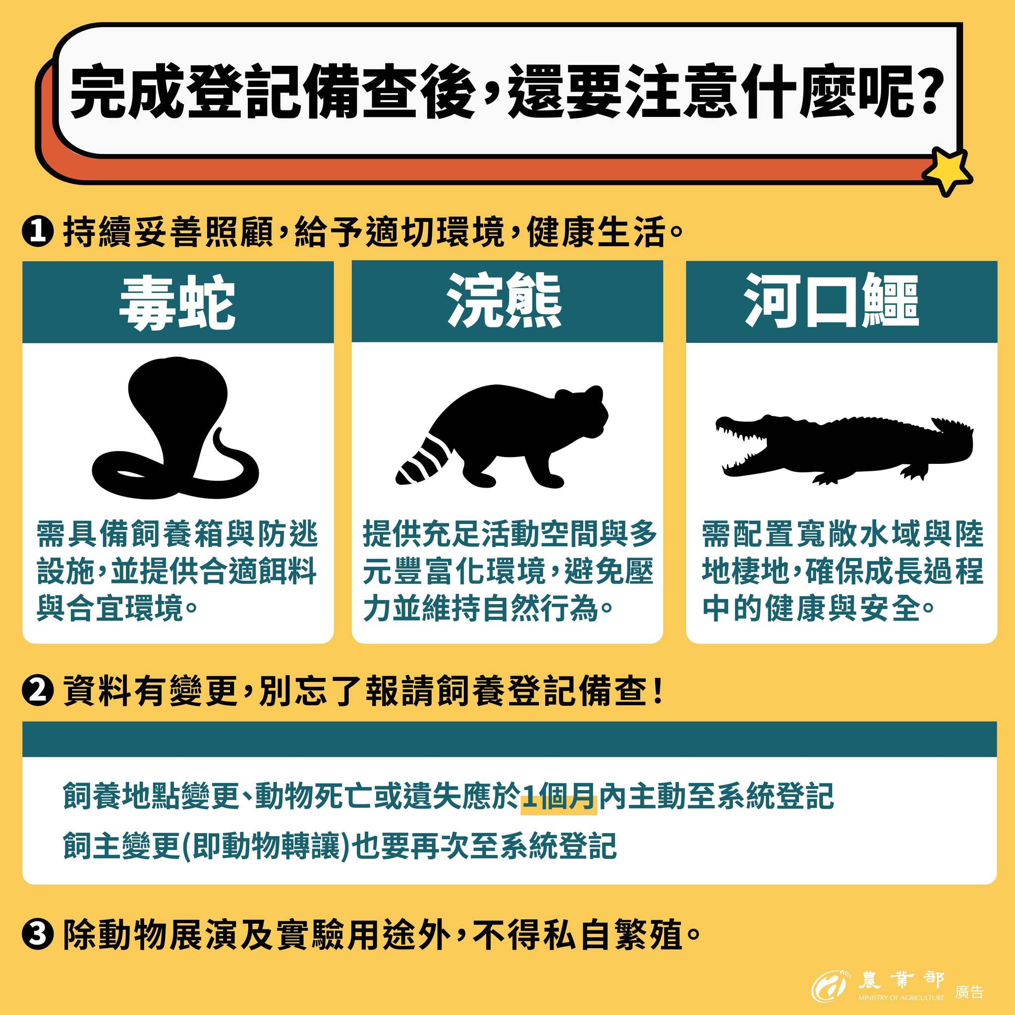 守護動物福利，也守護公共安全！從0501起，禁止家庭飼養三大類動物，毒蛇、浣熊、河口鱷。08