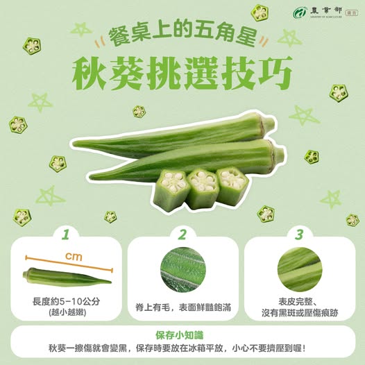 秋葵雖然名字裡有個「秋」，但其實是夏季當令蔬菜！